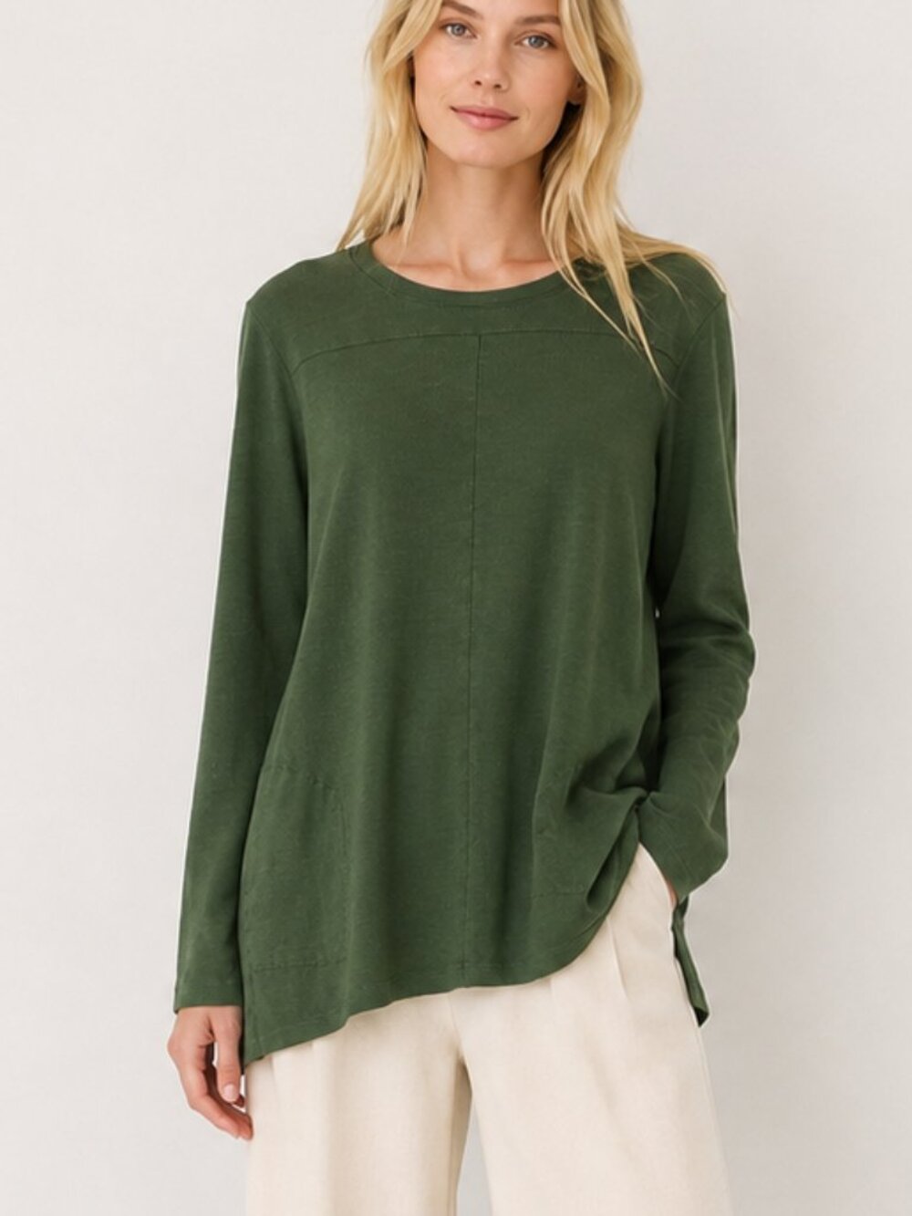 J. Jill Moss Green 100% Cotton Tunic Sweater Top Long Sleeve  Minimalist L